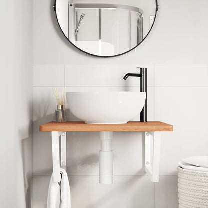 Basin Shelf Wall Mounted Steel and Solid Wood Beech