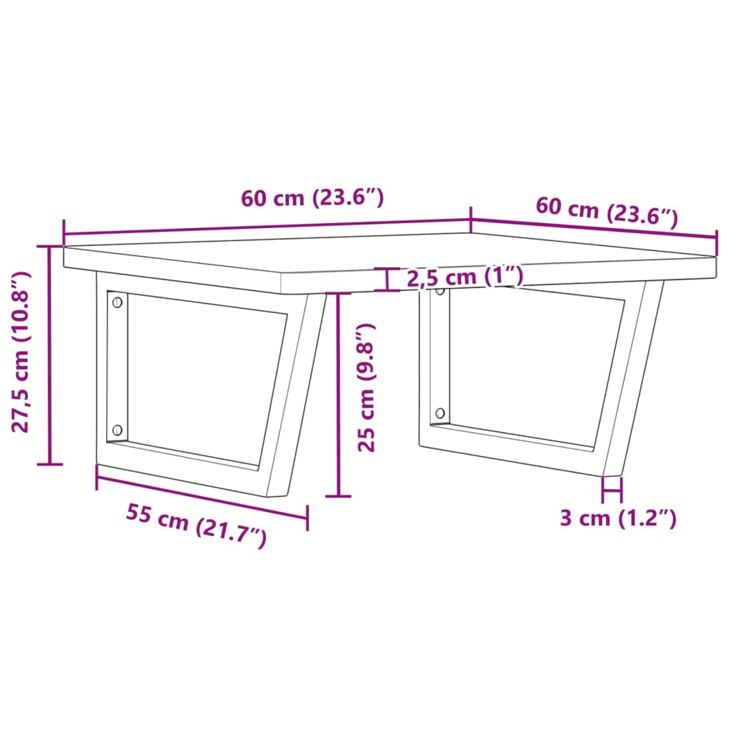 Basin Shelf Wall Mounted Steel and Solid Wood Beech