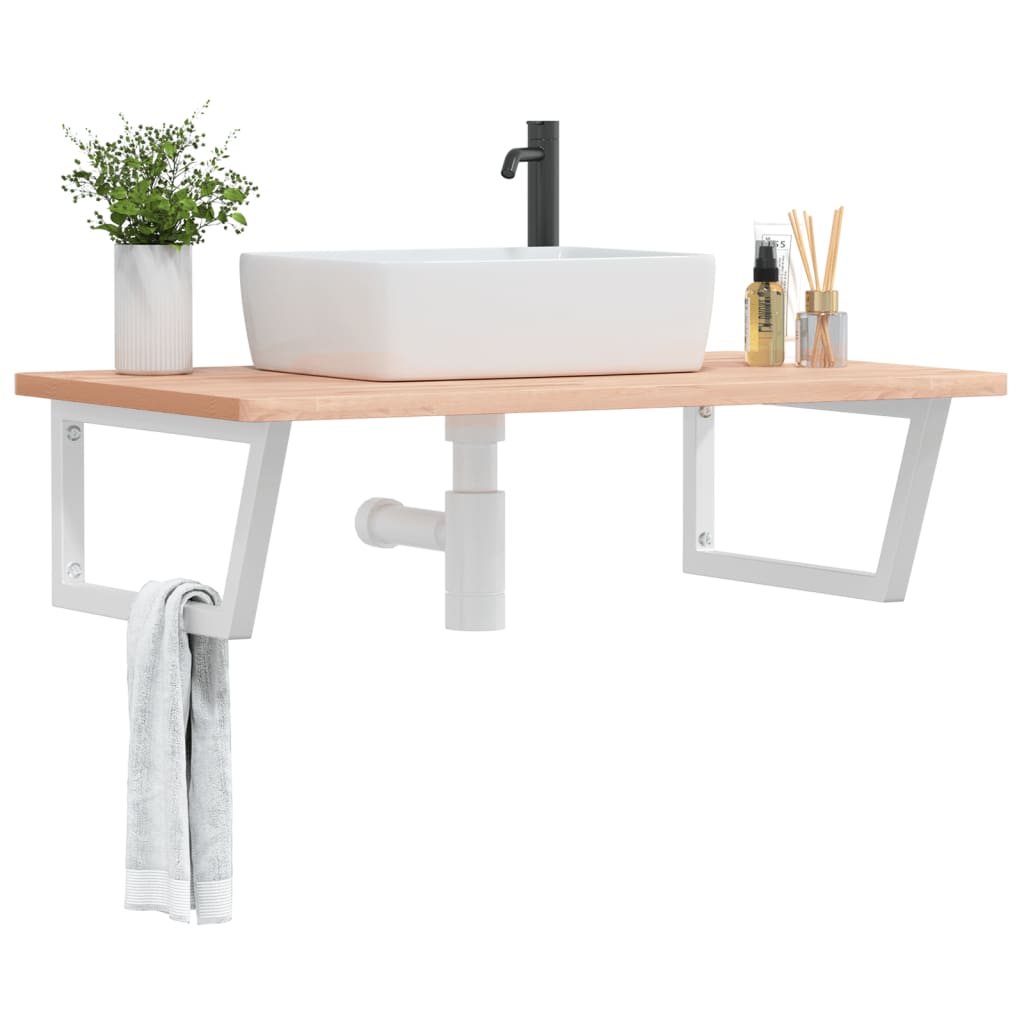 Basin Shelf Wall Mounted Steel and Solid Wood Beech