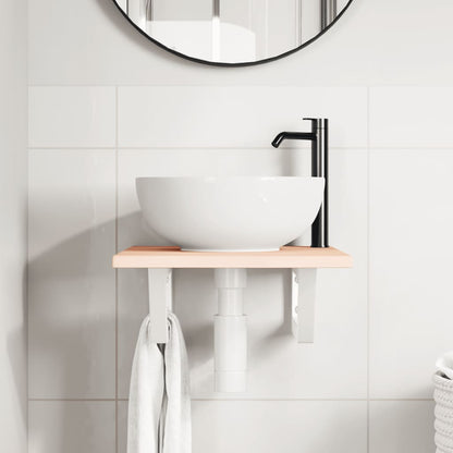 Basin Shelf Wall Mounted Steel and Solid Wood Oak