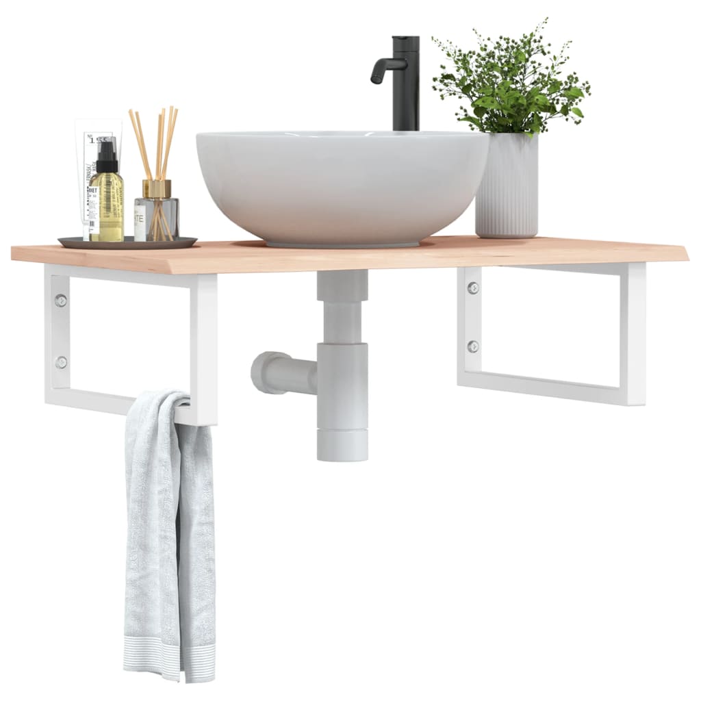 Basin Shelf Wall Mounted Steel and Solid Wood Oak