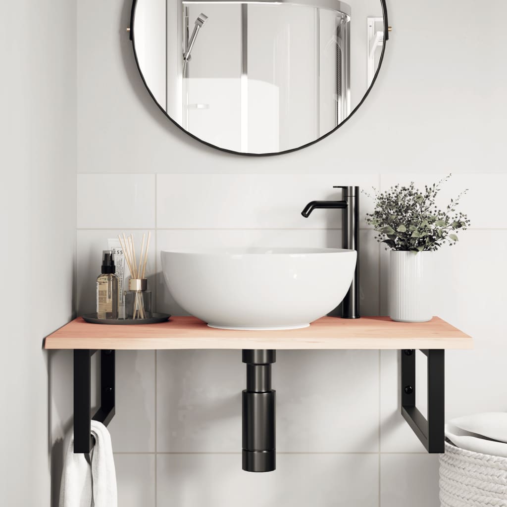 Basin Shelf Wall Mounted Steel and Solid Wood Oak