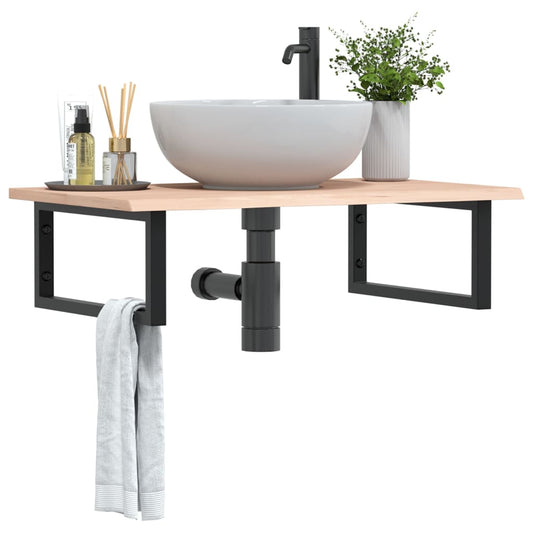 Basin Shelf Wall Mounted Steel and Solid Wood Oak