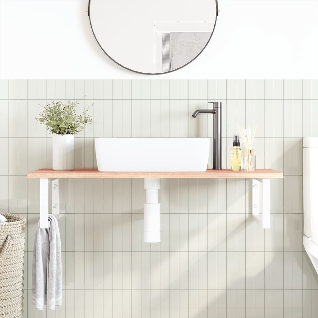 Basin Shelf Wall Mounted Steel and Solid Wood Oak