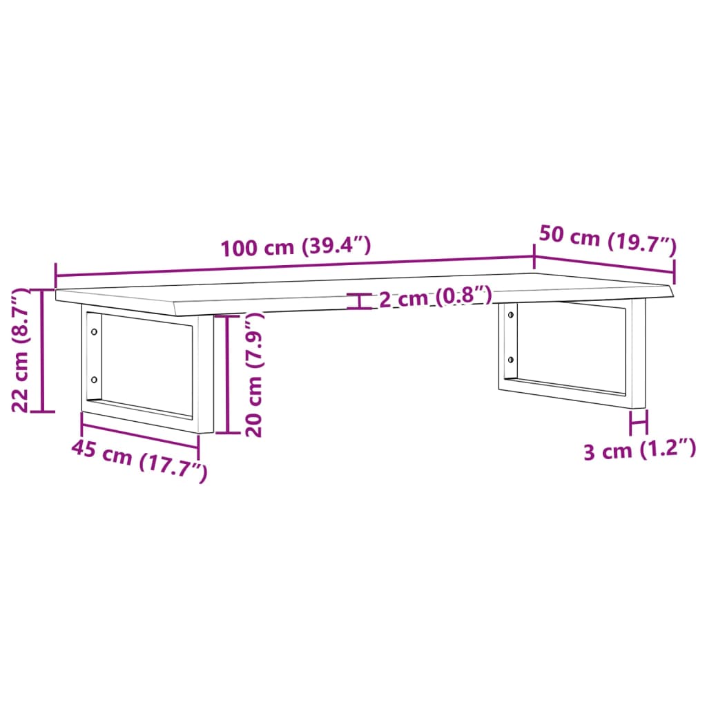 Basin Shelf Wall Mounted Steel and Solid Wood Oak