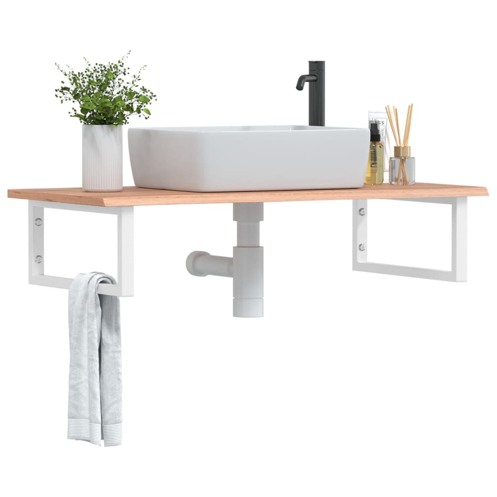 Basin Shelf Wall Mounted Steel and Solid Wood Oak