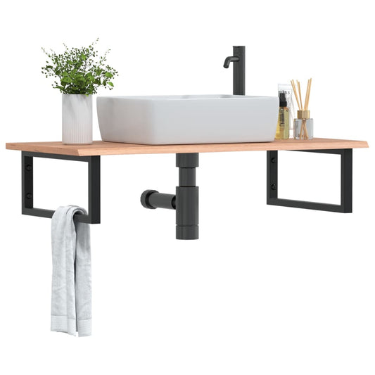 Basin Shelf Wall Mounted Steel and Solid Wood Oak