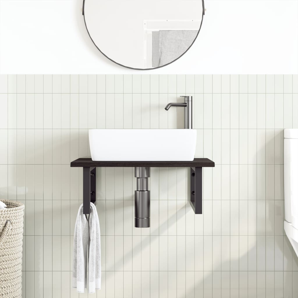 Basin Shelf Wall Mounted Steel and Solid Wood Oak