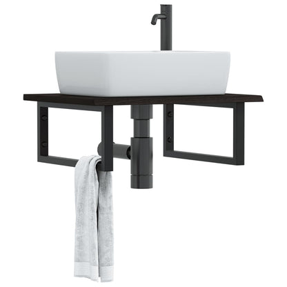 Basin Shelf Wall Mounted Steel and Solid Wood Oak