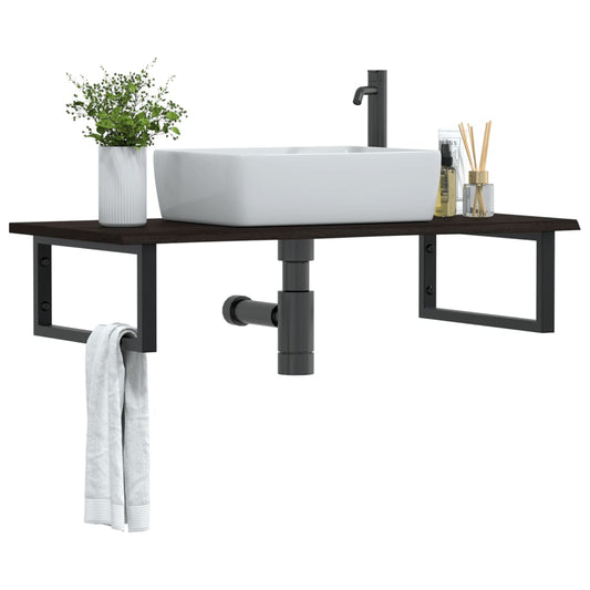 Basin Shelf Wall Mounted Steel and Solid Wood Oak