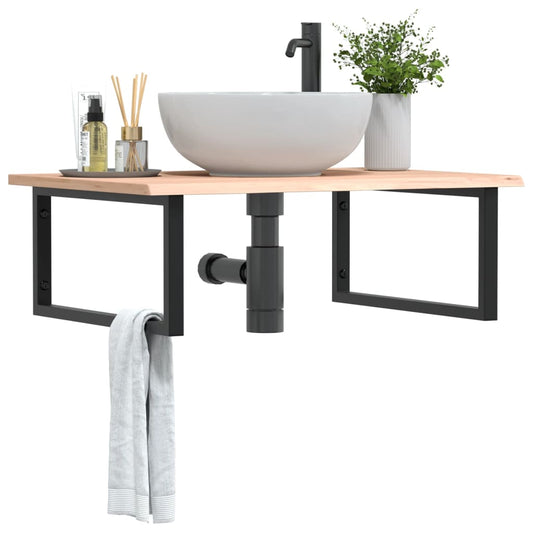 Basin Shelf Wall Mounted Steel and Solid Wood Oak