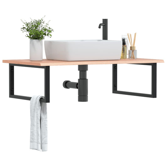 Basin Shelf Wall Mounted Steel and Solid Wood Oak