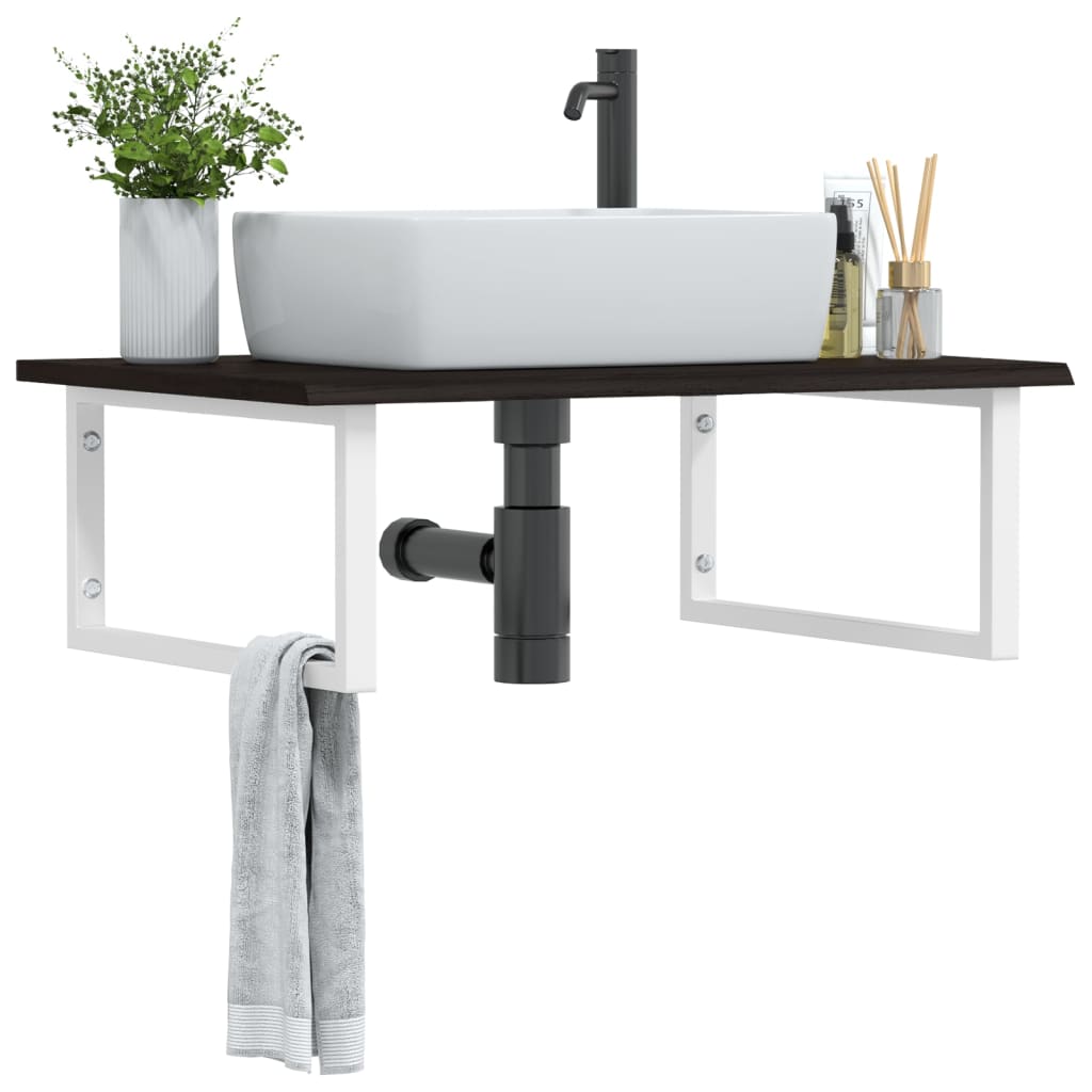 Basin Shelf Wall Mounted Steel and Solid Wood Oak