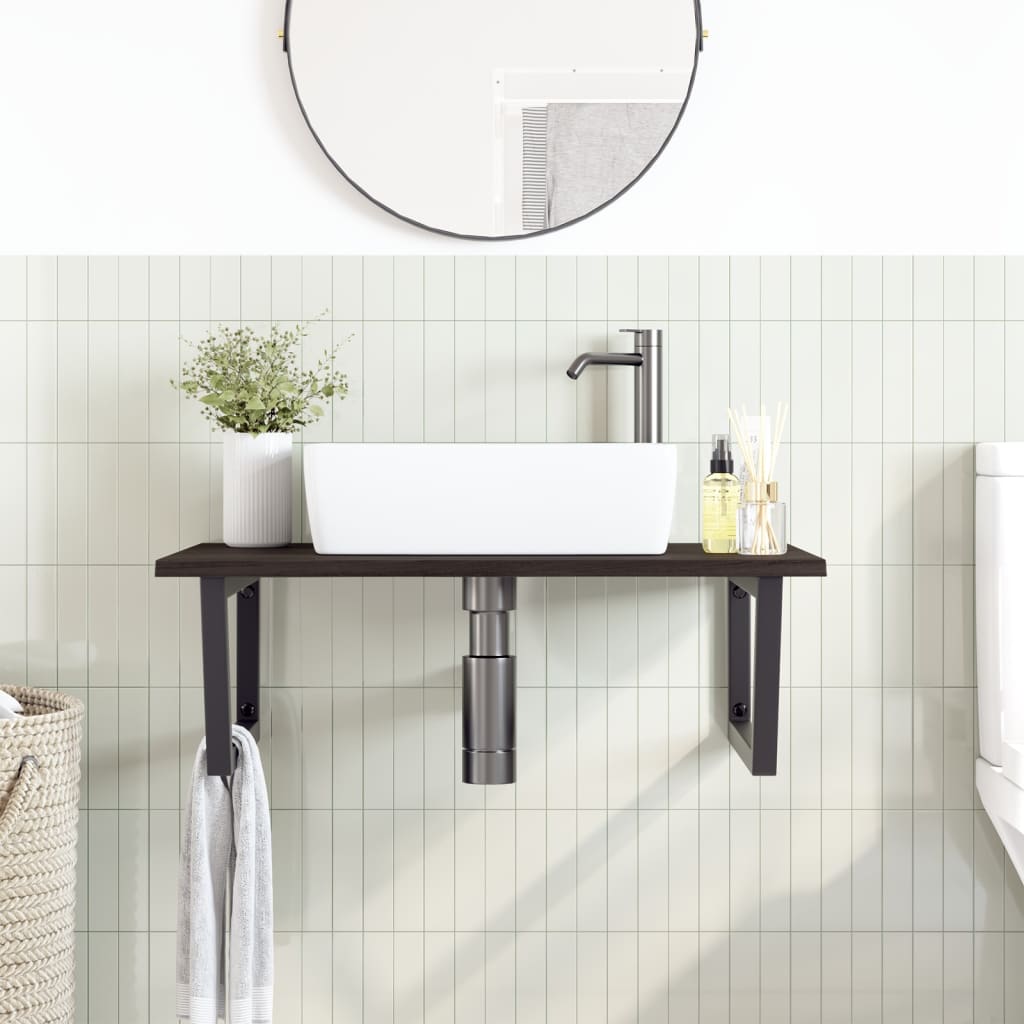 Basin Shelf Wall Mounted Steel and Solid Wood Oak