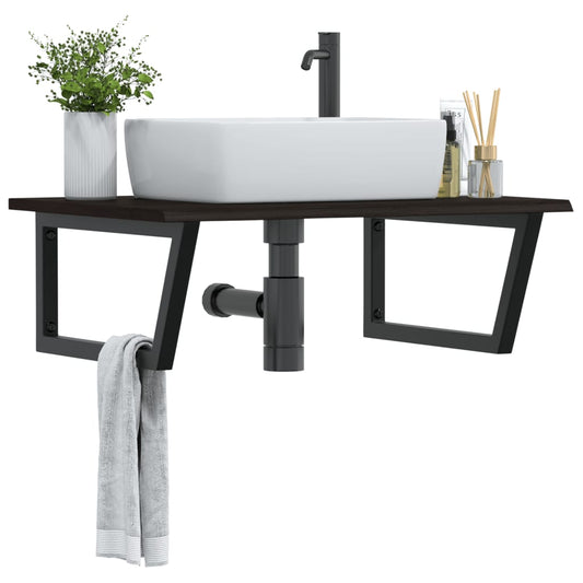 Basin Shelf Wall Mounted Steel and Solid Wood Oak