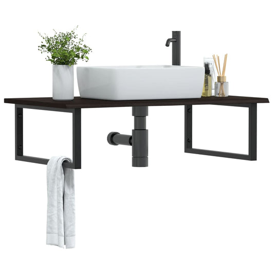 Basin Shelf Wall Mounted Steel and Solid Wood Oak