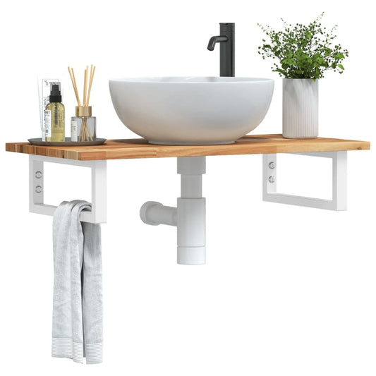 Basin Shelf Wall Mounted Steel and Solid Wood Acacia