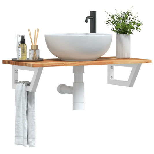 Basin Shelf Wall Mounted Steel and Solid Wood Acacia