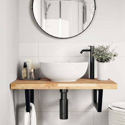 Basin Shelf Wall Mounted Steel and Solid Wood Acacia