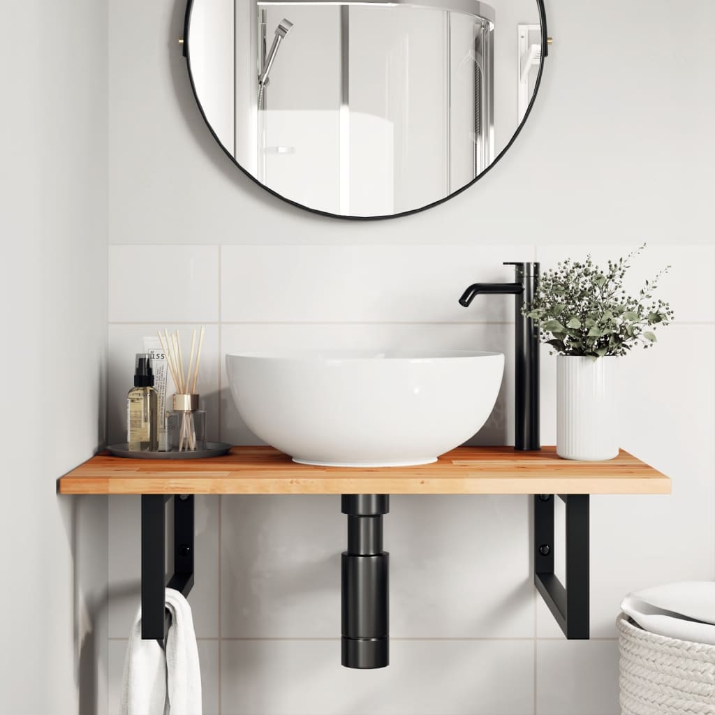 Basin Shelf Wall Mounted Steel and Solid Wood Acacia