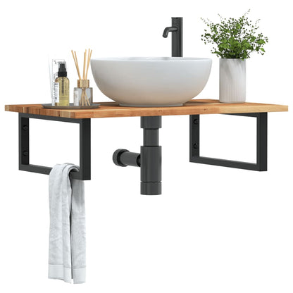 Basin Shelf Wall Mounted Steel and Solid Wood Acacia