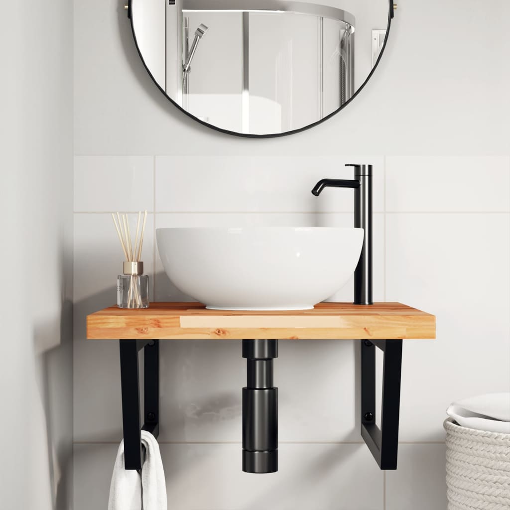 Basin Shelf Wall Mounted Steel and Solid Wood Acacia