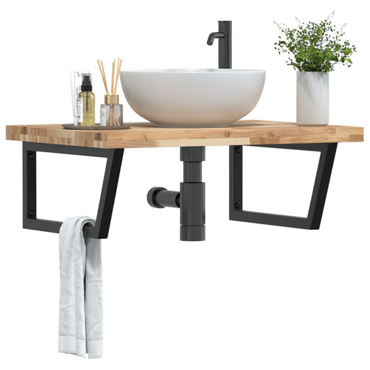 Basin Shelf Wall Mounted Steel and Solid Wood Acacia