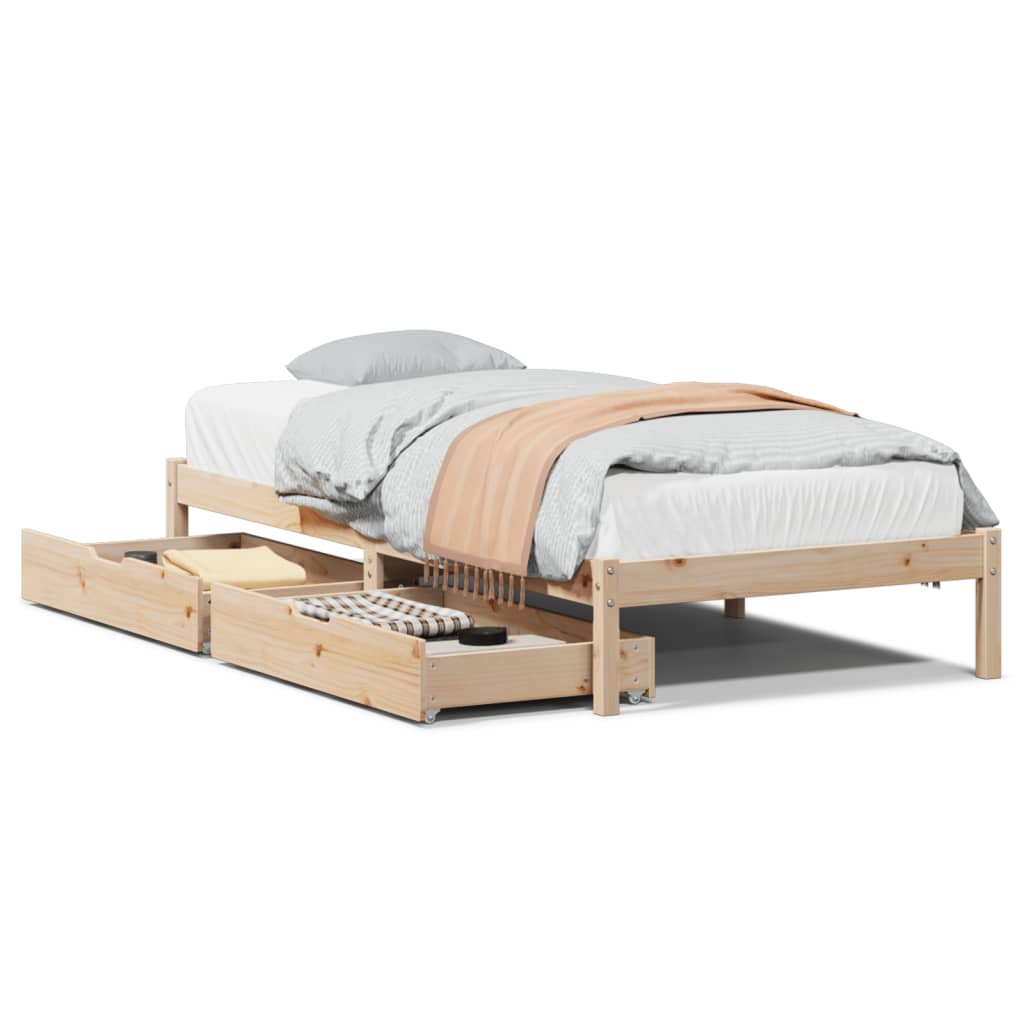 Bed Frame with Drawers 90x190 cm Single Solid Wood Pine