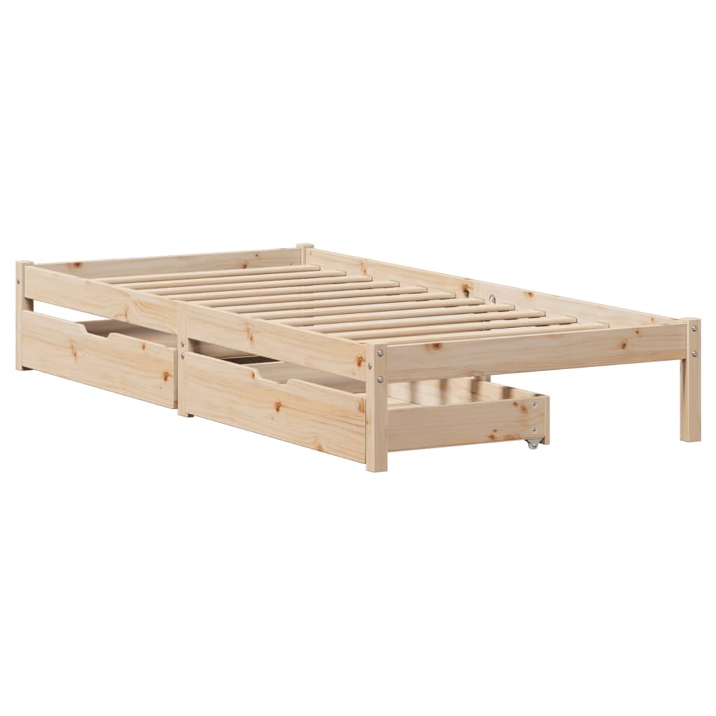 Bed Frame with Drawers 90x190 cm Single Solid Wood Pine