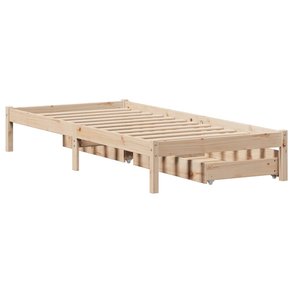 Bed Frame with Drawers 90x190 cm Single Solid Wood Pine