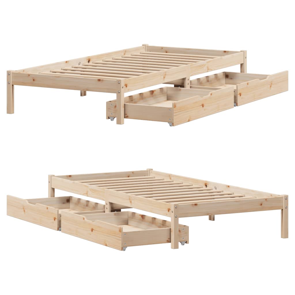 Bed Frame with Drawers 90x190 cm Single Solid Wood Pine