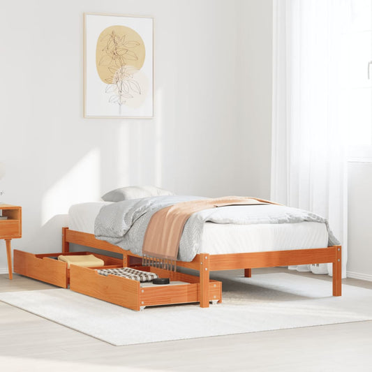 Bed Frame without Mattress Wax Brown 90x190 cm Single Solid Wood Pine