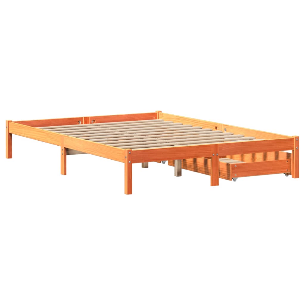 Bed Frame with Drawers Wax Brown 150x200 cm King Size Solid Wood Pine