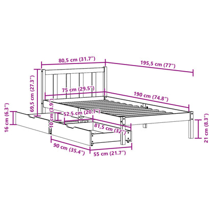 Bed Frame without Mattress 75x190 cm Small Single Solid Wood Pine