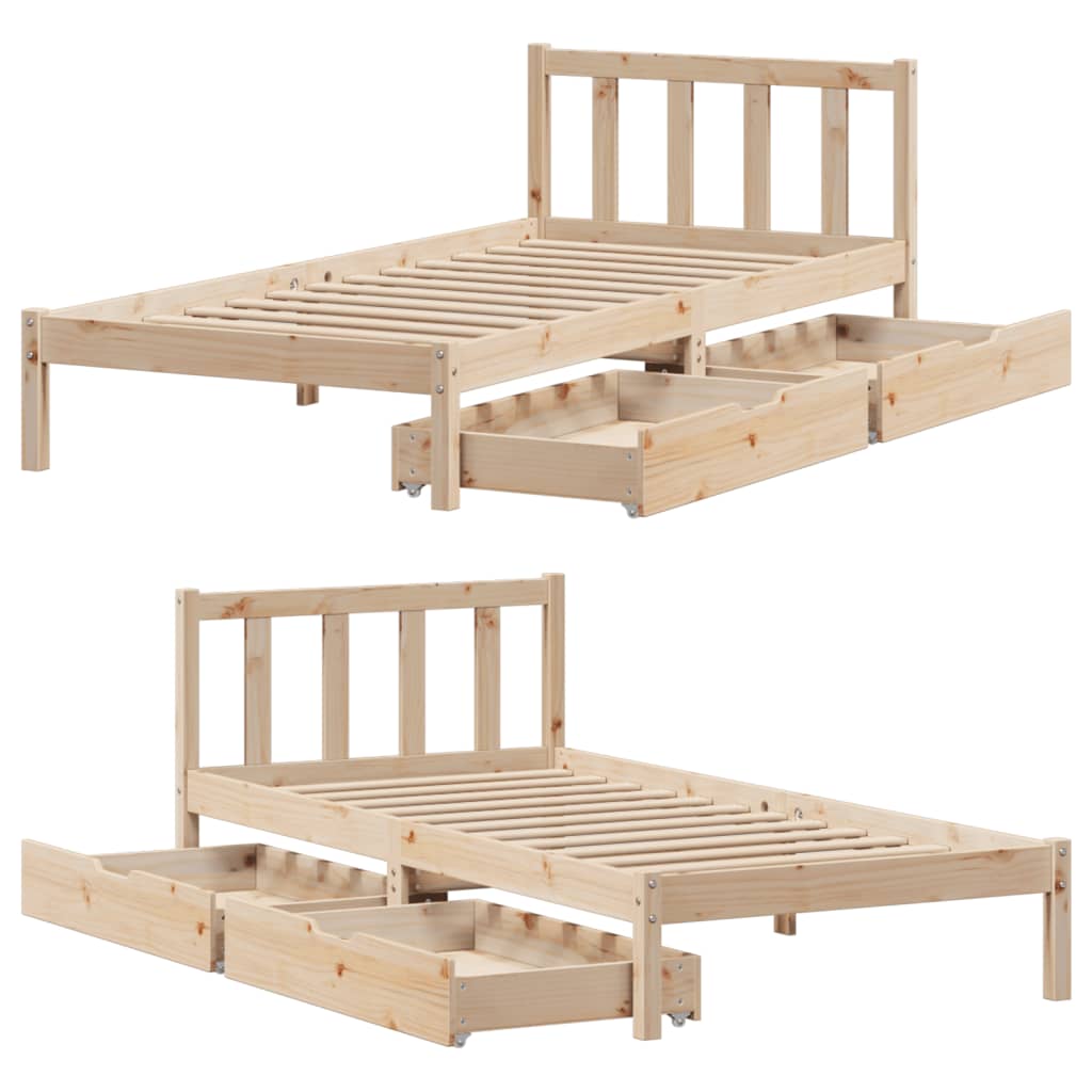 Bed Frame with Drawers 90x190 cm Single Solid Wood Pine