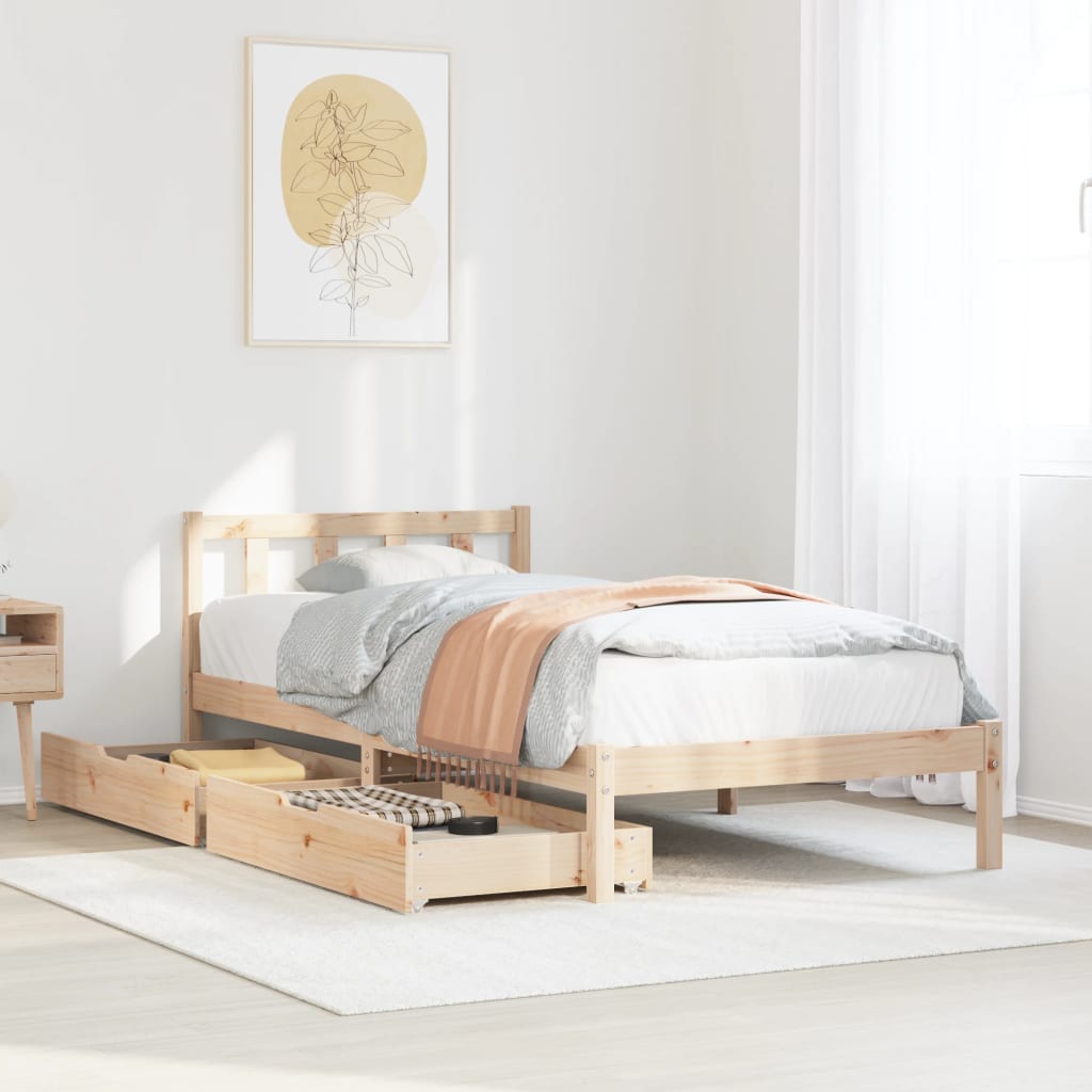 Bed Frame with Drawers 90x190 cm Single Solid Wood Pine