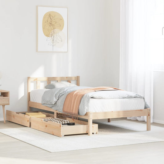 Bed Frame with Drawers 90x190 cm Single Solid Wood Pine