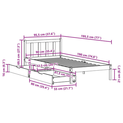 Bed Frame without Mattress White 90x190 cm Single Solid Wood Pine