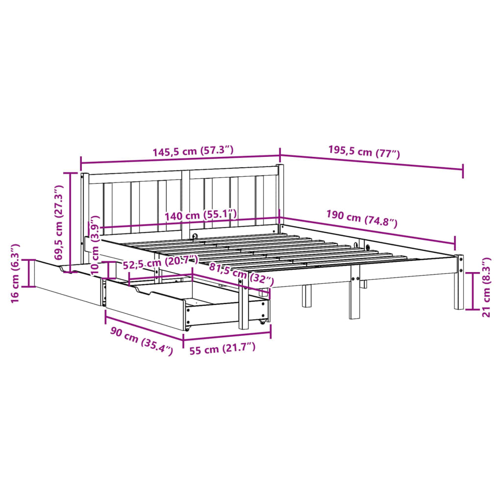 Bed Frame without Mattress 140x190 cm Solid Wood Pine