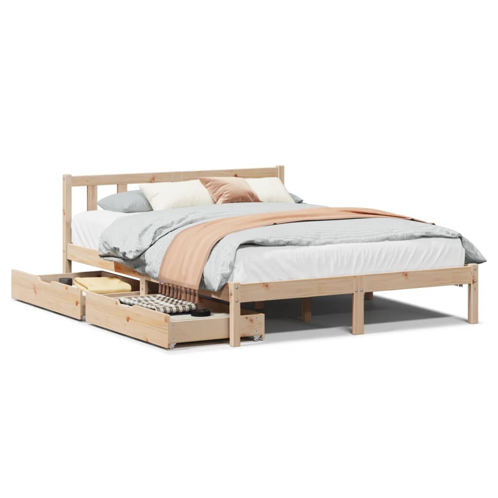 Bed Frame with Drawers 120x200 cm Solid Wood Pine