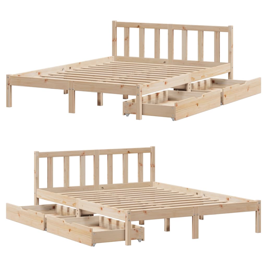 Bed Frame with Drawers 120x200 cm Solid Wood Pine