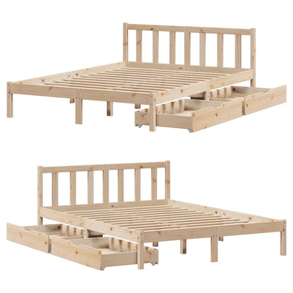 Bed Frame with Drawers 120x200 cm Solid Wood Pine