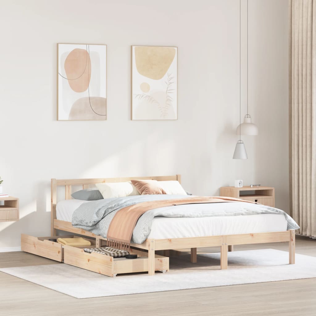 Bed Frame with Drawers 120x200 cm Solid Wood Pine