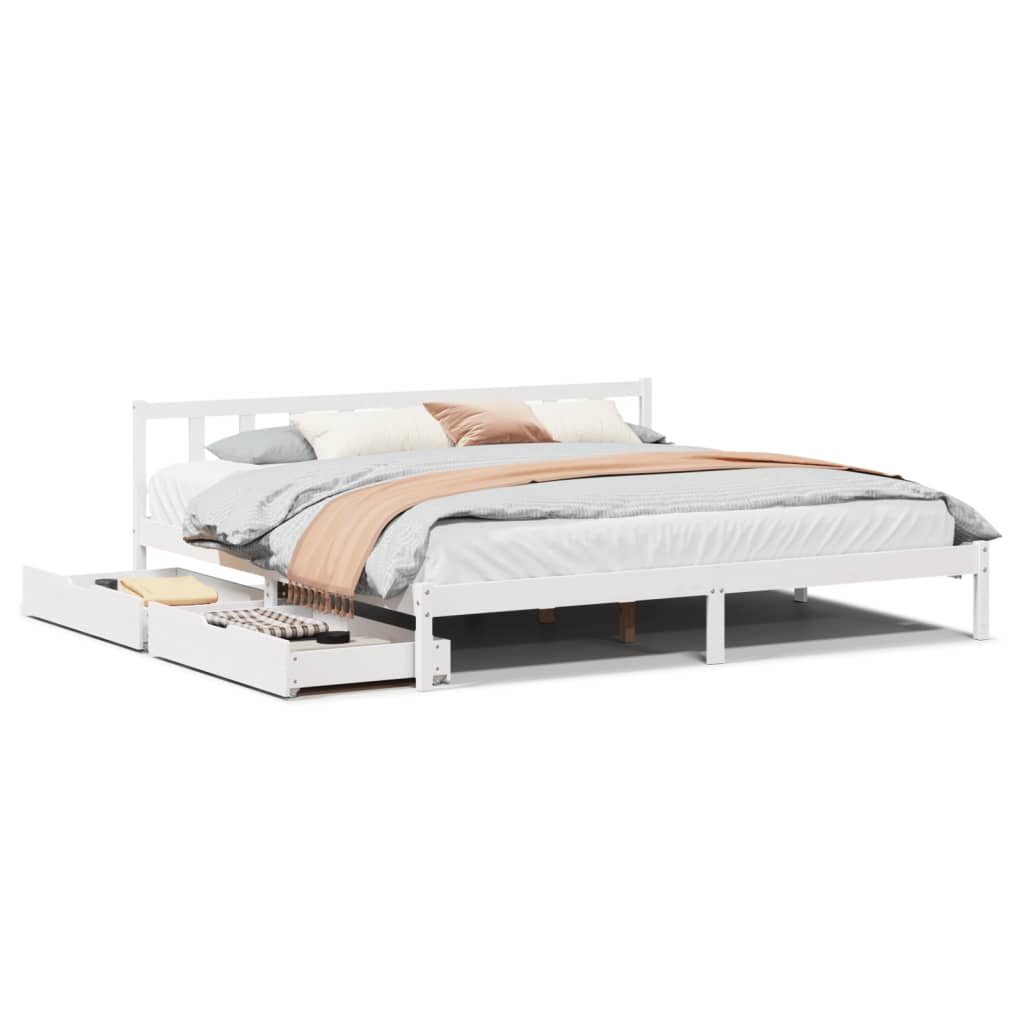 Bed Frame without Mattress White 180x200 cm Super King Solid Wood Pine