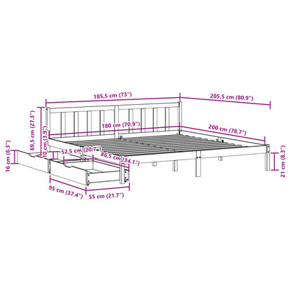 Bed Frame without Mattress White 180x200 cm Super King Solid Wood Pine