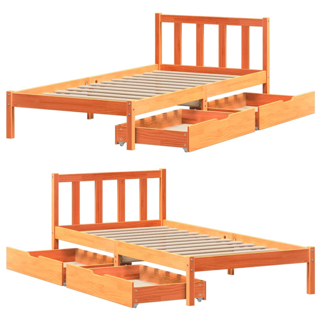 Bed Frame without Mattress Wax Brown 75x190 cm Small Single Solid Wood Pine