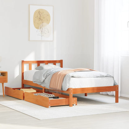 Bed Frame with Drawers Wax Brown 90x190 cm Single Solid Wood Pine