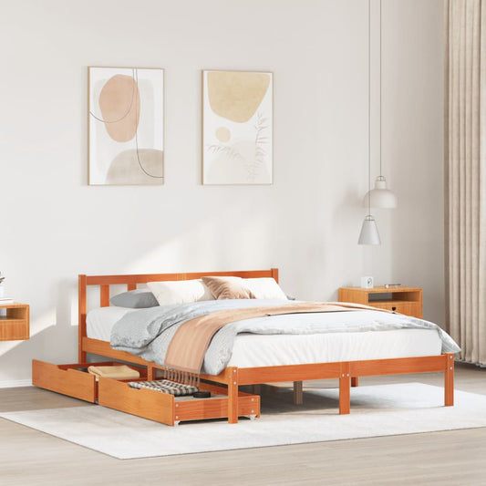 Bed Frame without Mattress Wax Brown 150x200 cm King Size Solid Wood Pine