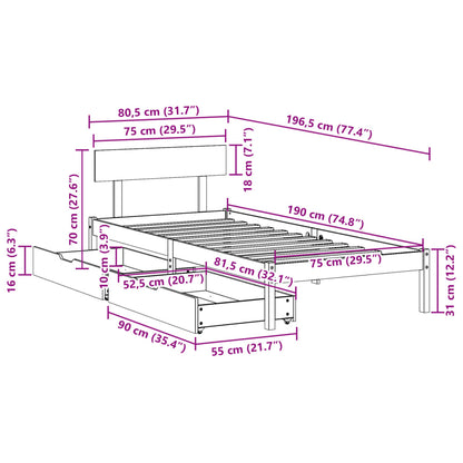 Bed Frame without Mattress 75x190 cm Small Single Solid Wood Pine