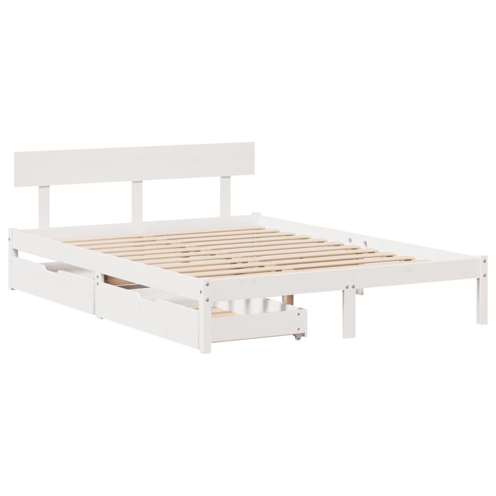 Bed Frame without Mattress White 135x190 cm Double Solid Wood Pine